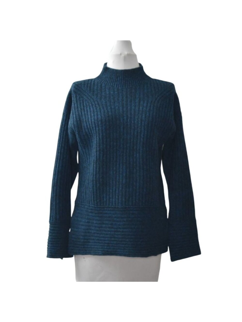 Club Monaco Selska Blue Cashmere Sweater Womens Small Mock Neck Ribbed Pullover
